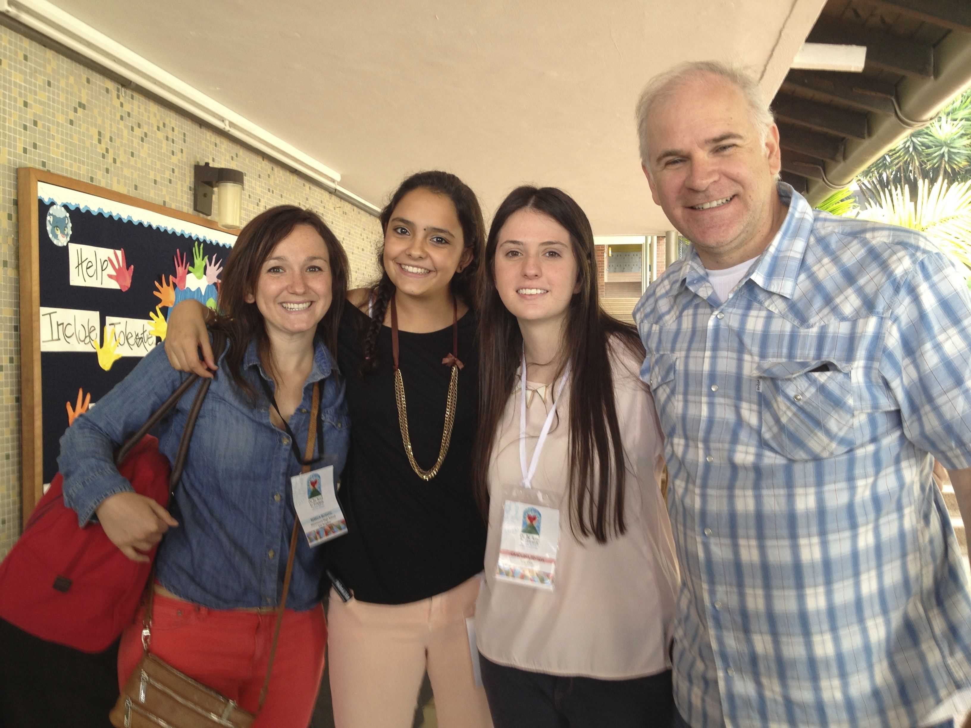 The Marymount Medellin students smile with Mrs. Bostic and Mr. Klein during the Religious of the Sacred Heart of Mary International Conference last June in Medellin.