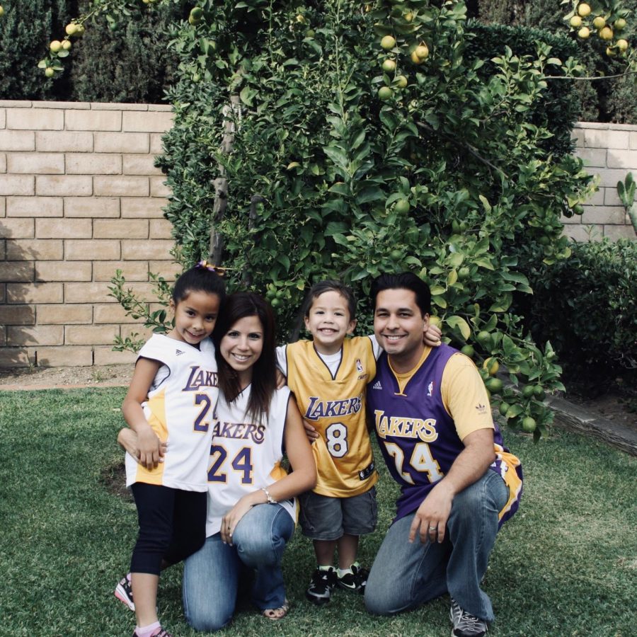 Arianna Garcia 20 (far left) and her family sporting their Lakers gear on Halloween. Courtesy of Arianna Garcia 20.