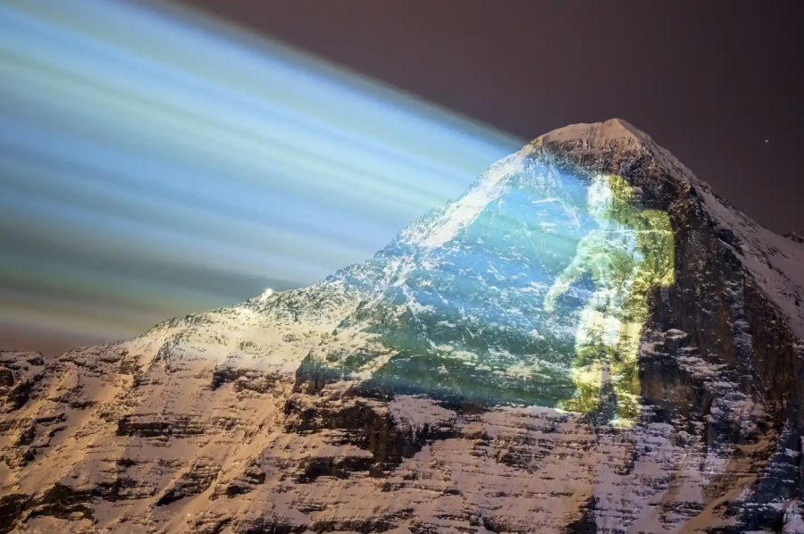 An astronaut is projected onto the Eiger in Switzerland to commemorate Nasas successful landing of Curiosity. 