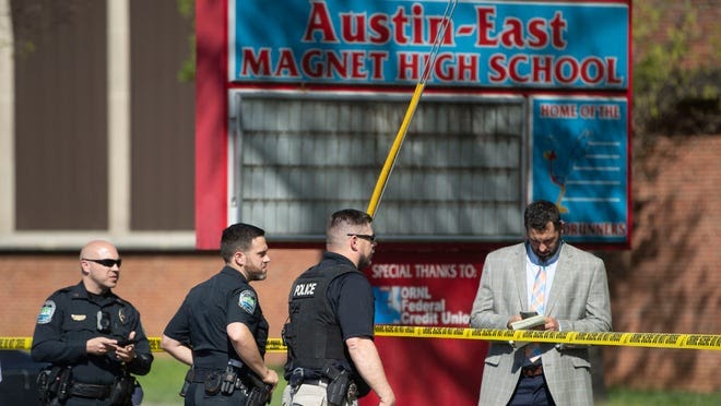 Knoxville police at Austin-East School following the shooting of Anthony J. ThompsonJr. 