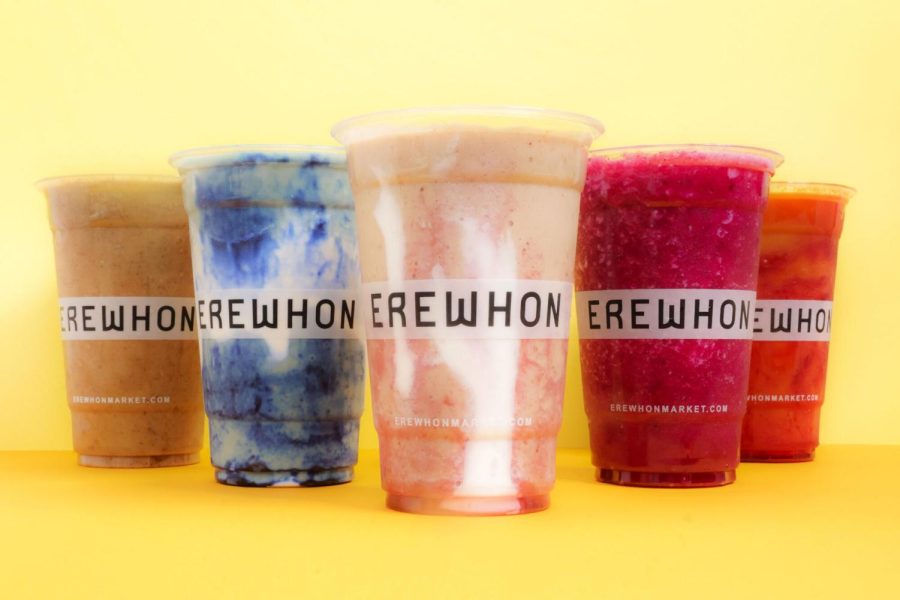 A display of many Erewhon smoothies