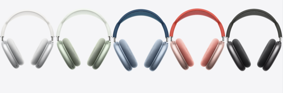 Apple’s AirPods Max in all 5 colors, silver, green, sky blue, pink, and space gray. (Courtesy of Apple)