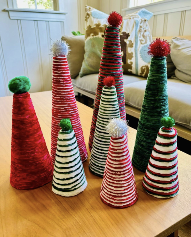 Festive yarn trees perfect to decorate for Christmas. (Courtesy of Eliza Griffis)