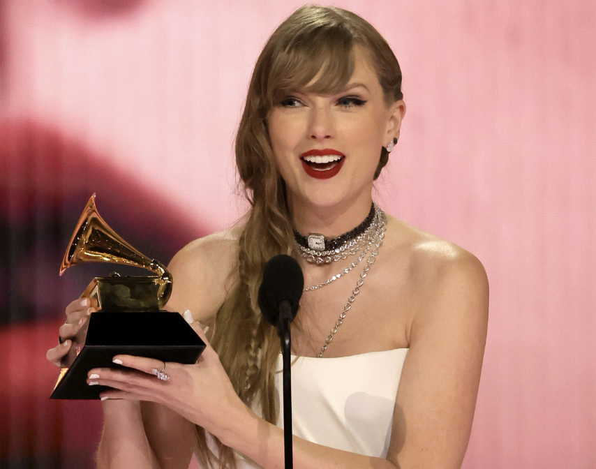 Taylor Swift giving her Grammys acceptance speech. Photo courtesy of The Grammys