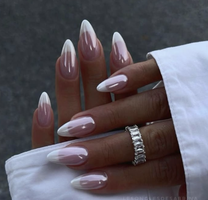 White French tip nails with chrome.